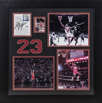Michael Jordan Signed Chicago Bulls Collage In 25x25 Framed Display (PSA/DNA)
